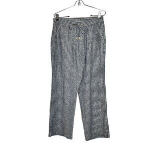 Ellen Tracy Striped Pull-On Linen Blend Wide Leg Pant in Blue/White - Size Small